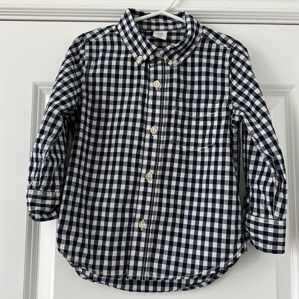 Baby Gap boy’s 3T navy gingham button down shirt